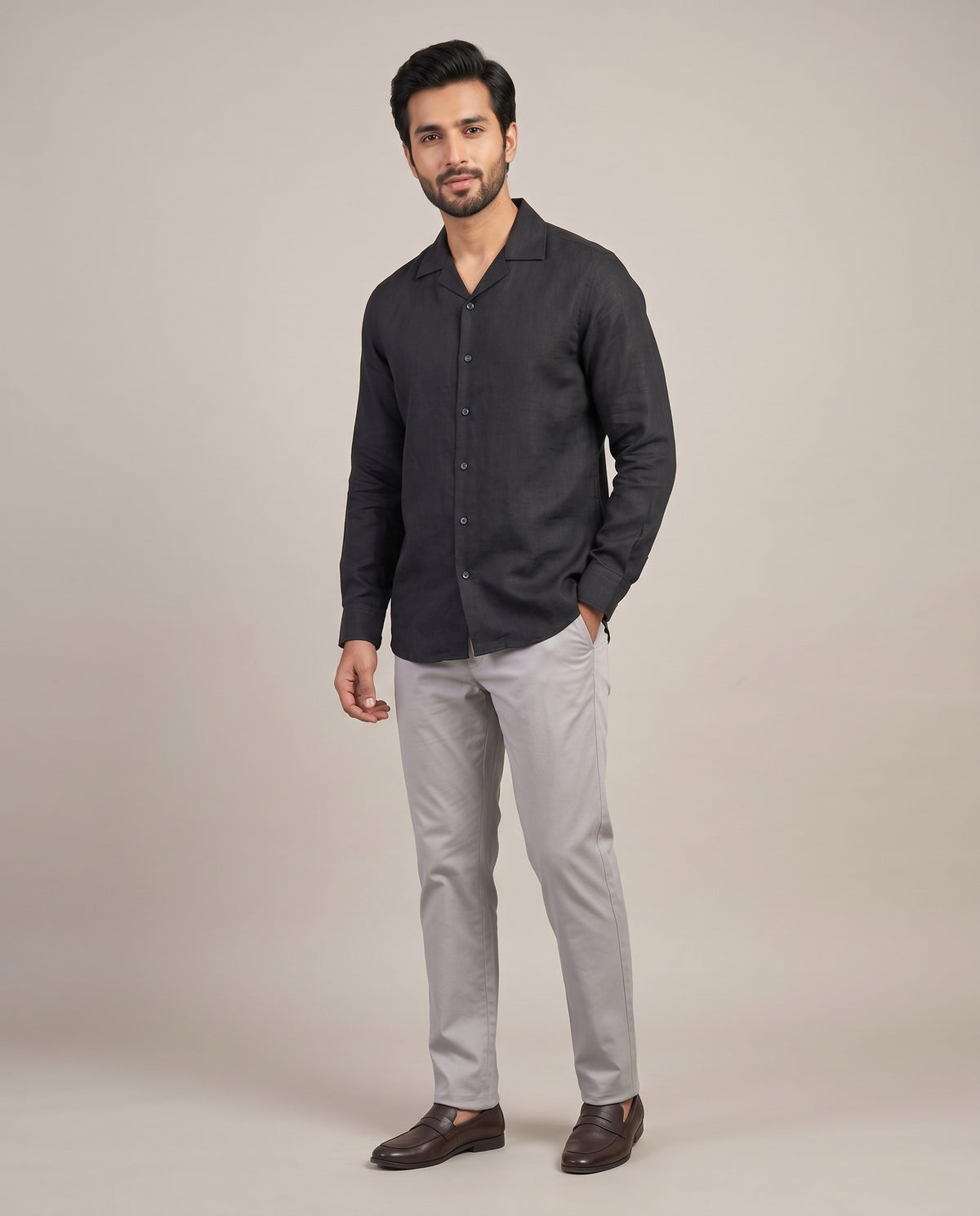 Men's Linen Shirt Full-Sleeves - Black Shc-3101 (ORG-H)