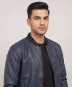 Men's Leather Jacket - Navy JK-0444
