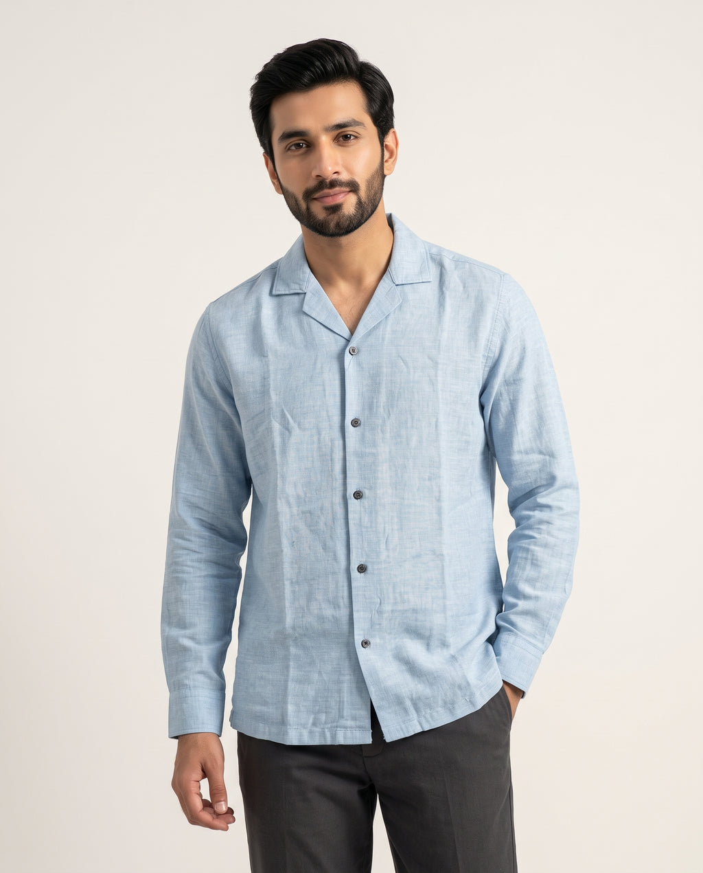 Men's Linen Shirt Full-Sleeves - Sky-Texture Shc-3101 (ORG-H)