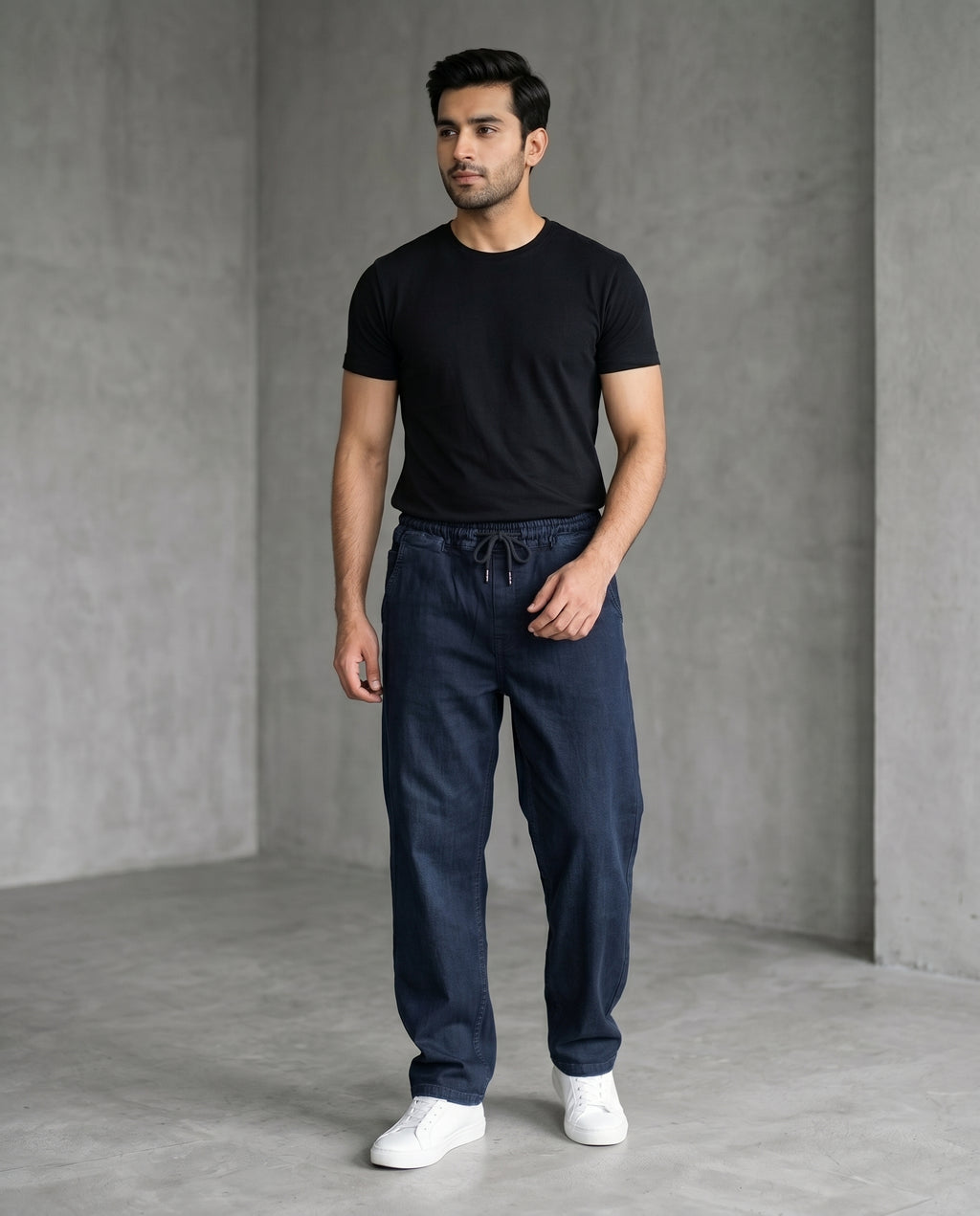 Men's Denim Smart Baggy Jeans - D-Navy - JP-2274