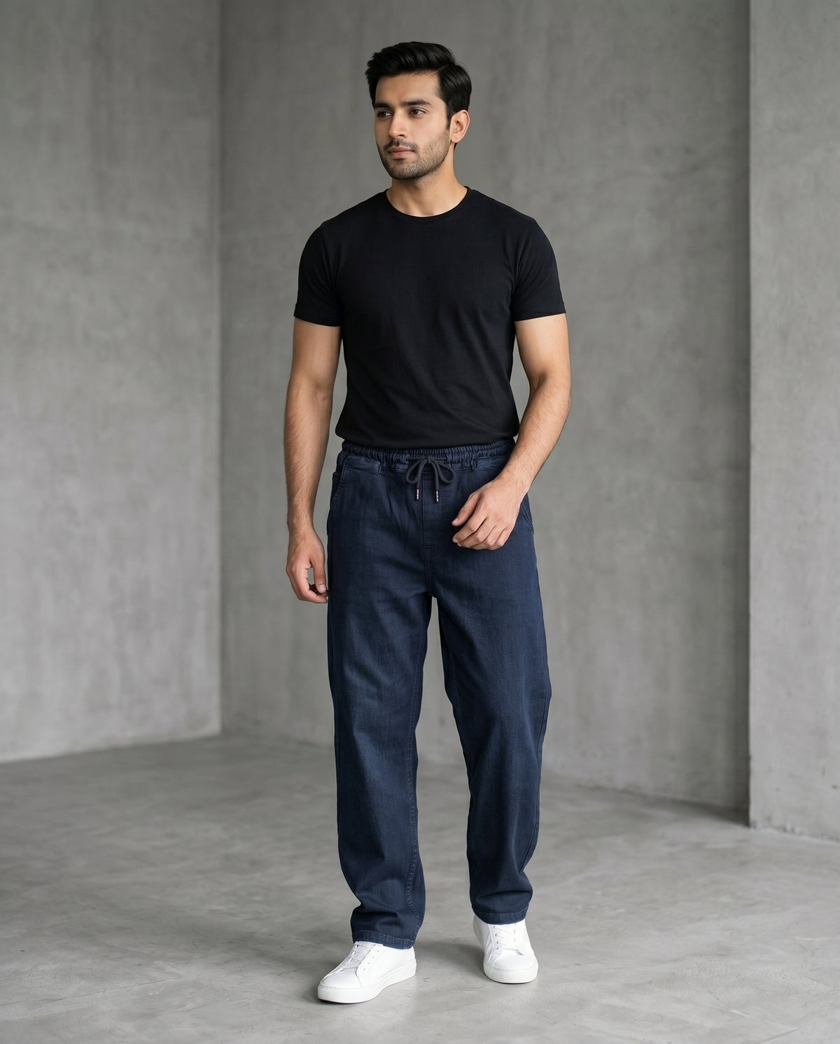Men's Denim Smart Baggy Jeans - D-Navy - JP-2274