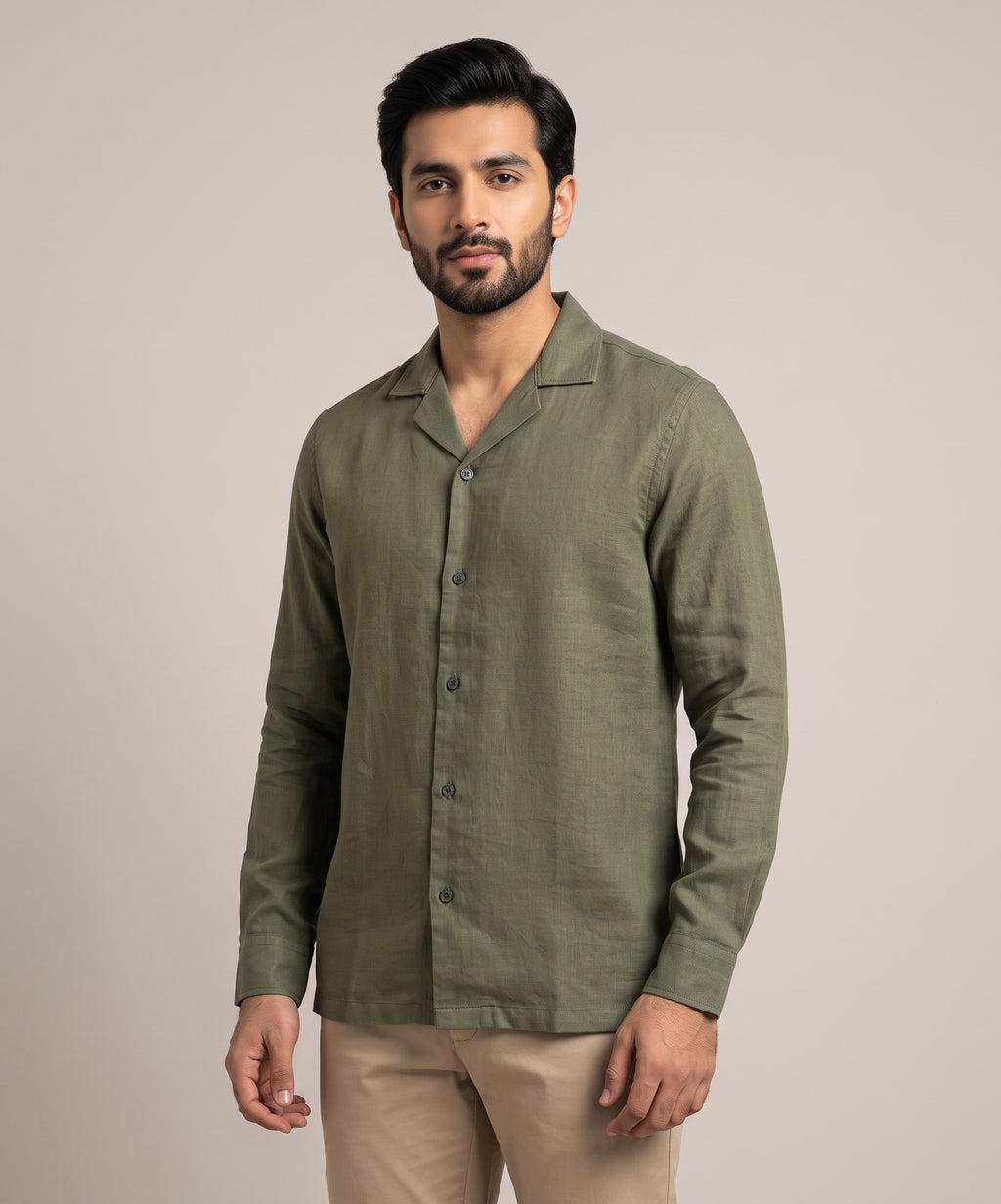 Men's Linen Shirt Full-Sleeves - Green Shc-3101 (ORG-H)
