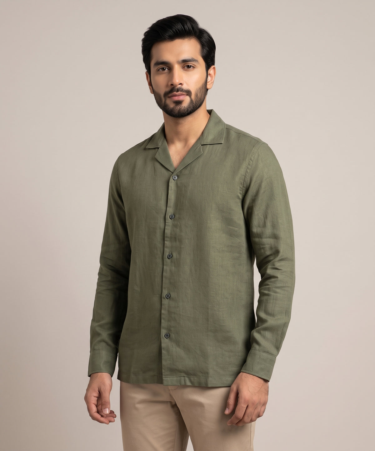 Men's Linen Shirt Full-Sleeves - Green Shc-3101 (ORG-H)