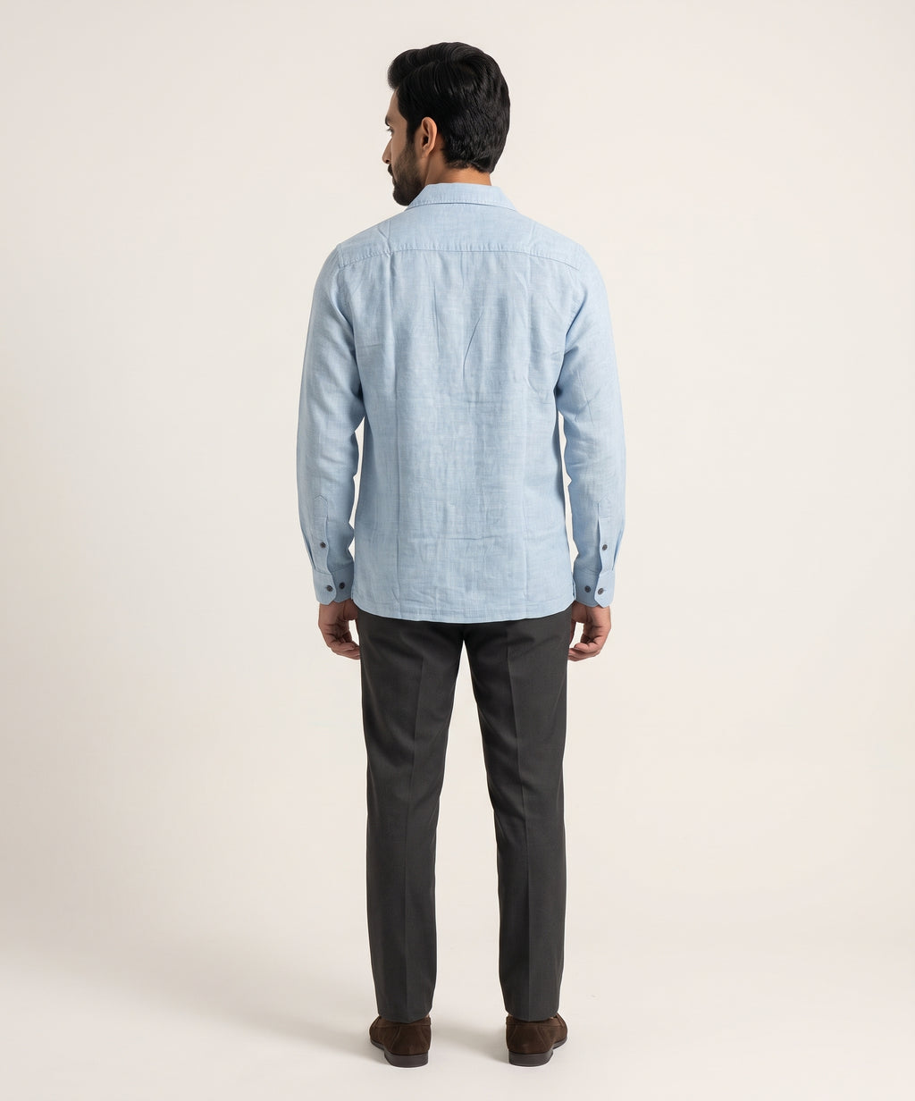 Men's Linen Shirt Full-Sleeves - Sky-Texture Shc-3101 (ORG-H)