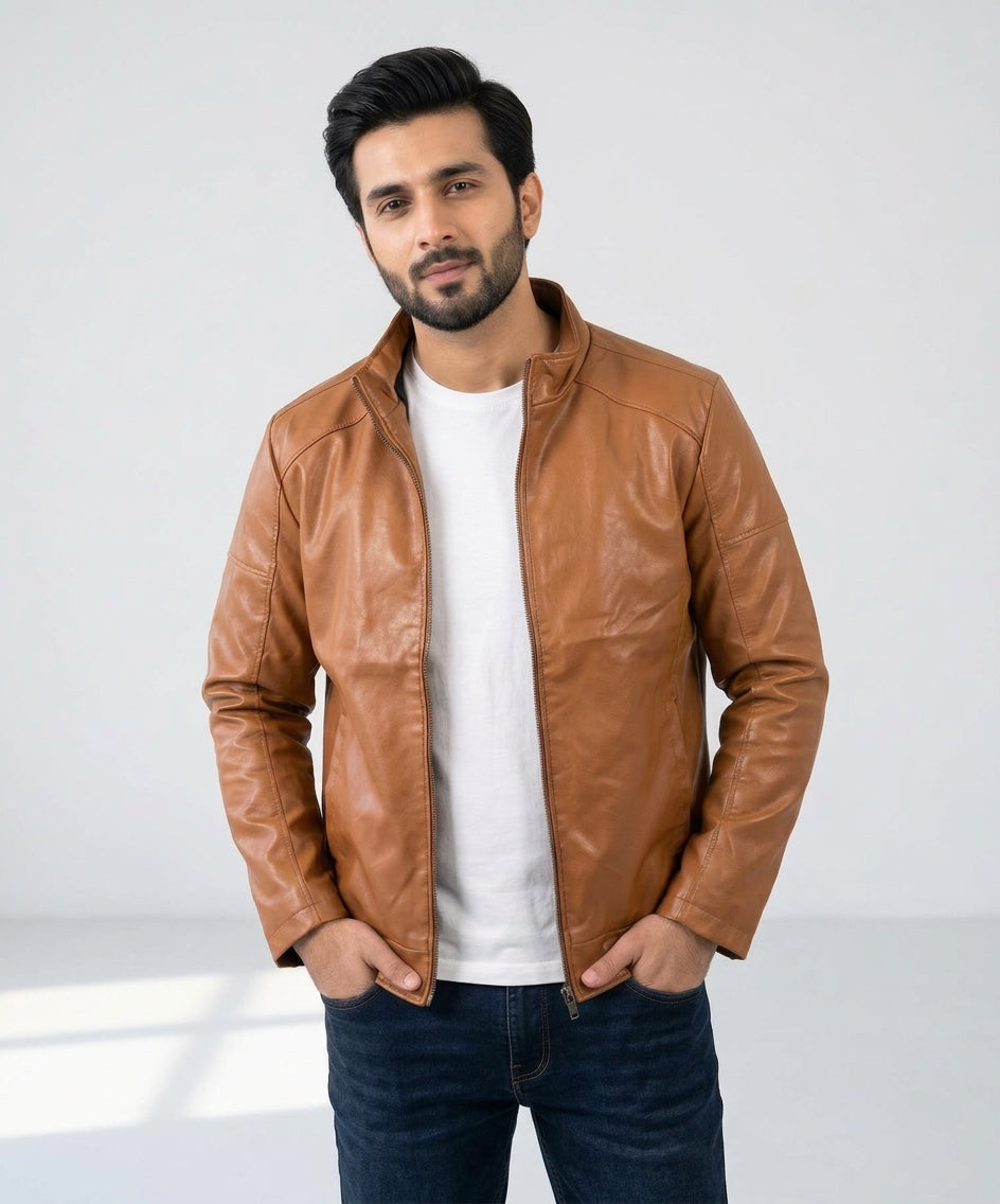 Men's Faux Leather Jacket Jk-0287 Mustard