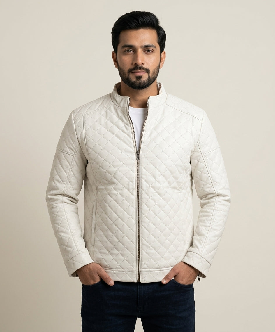 Men's Faux Leather Jacket Jk-0337 White