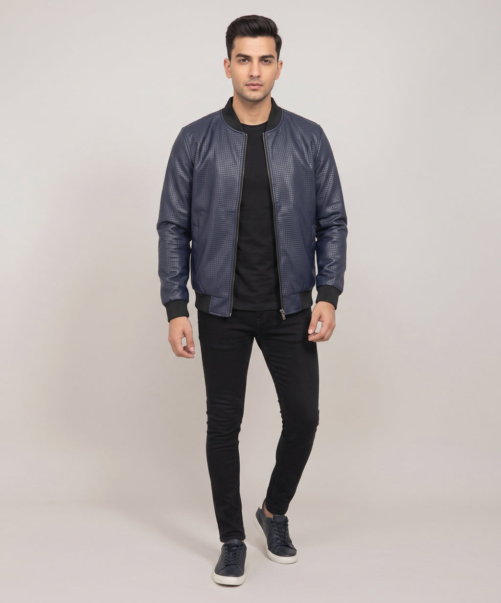 Men's Leather Jacket - Navy JK-0444