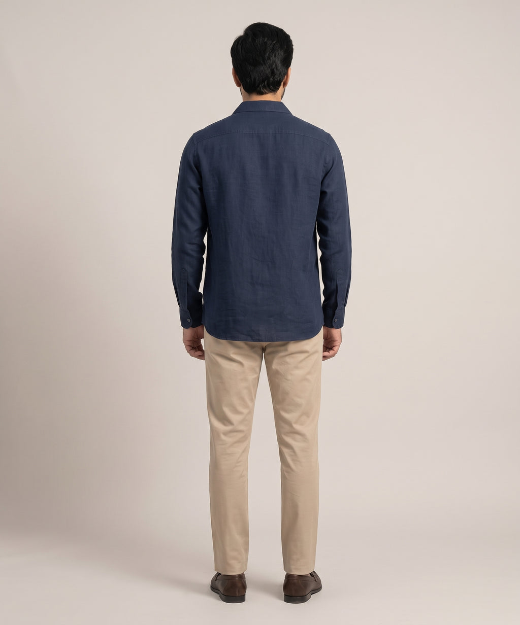 Men's Linen Shirt Full-Sleeves - Blue Shc-3101 (ORG-H)