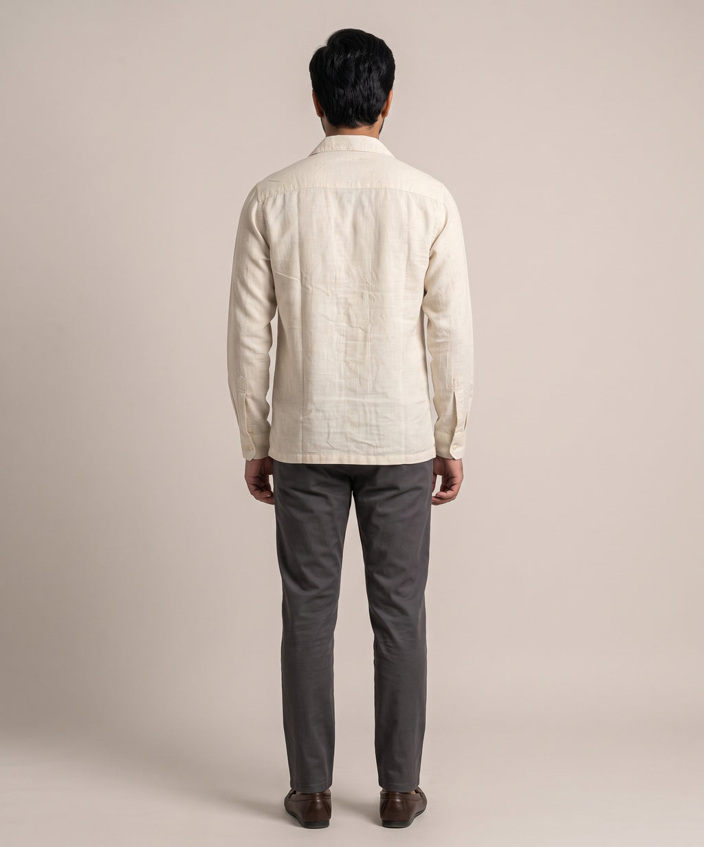 Men's Linen Shirt Full-Sleeves - Texture-Fawn Shc-3101 (ORG-H)