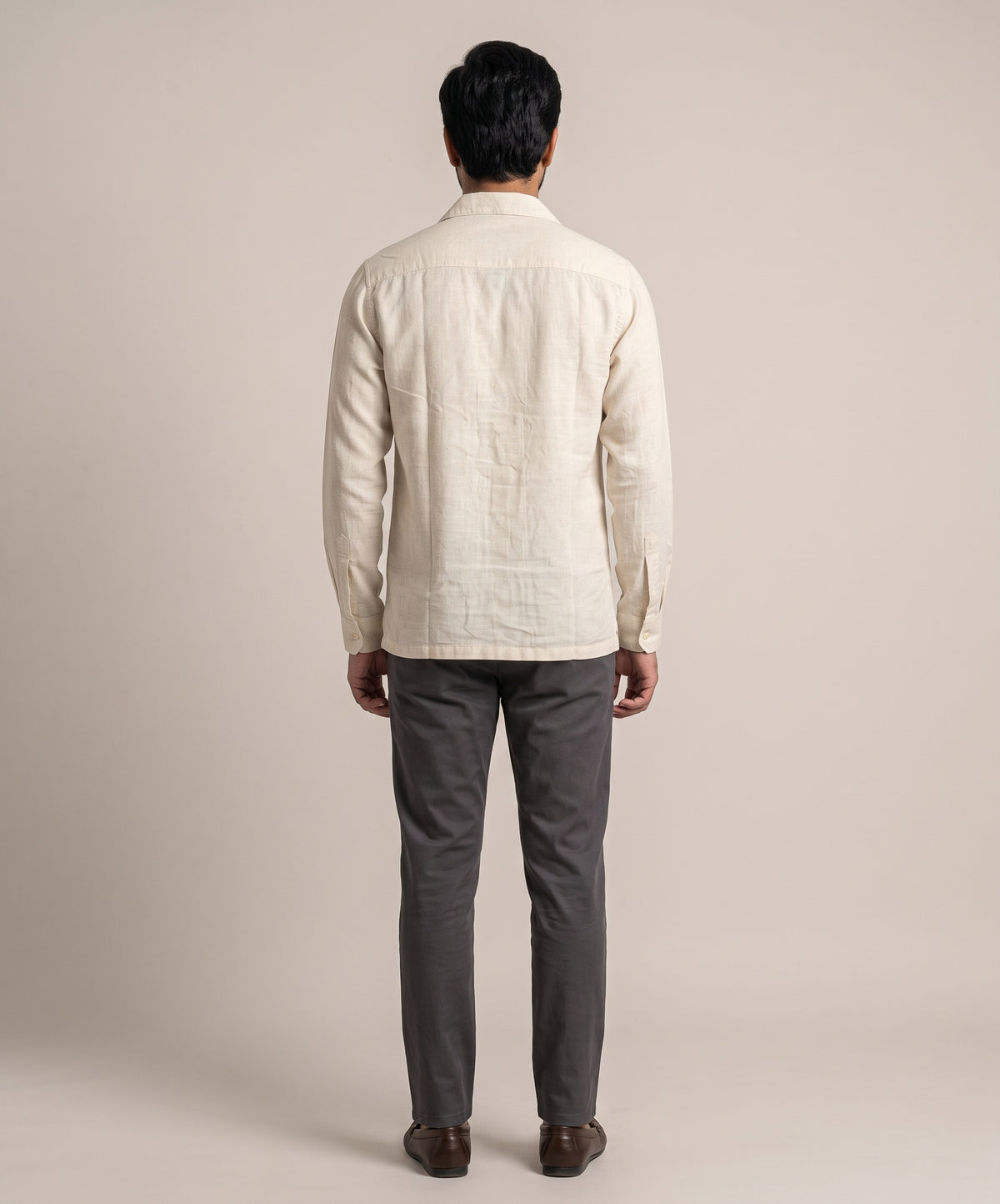 Men's Linen Shirt Full-Sleeves - Texture-Fawn Shc-3101 (ORG-H)