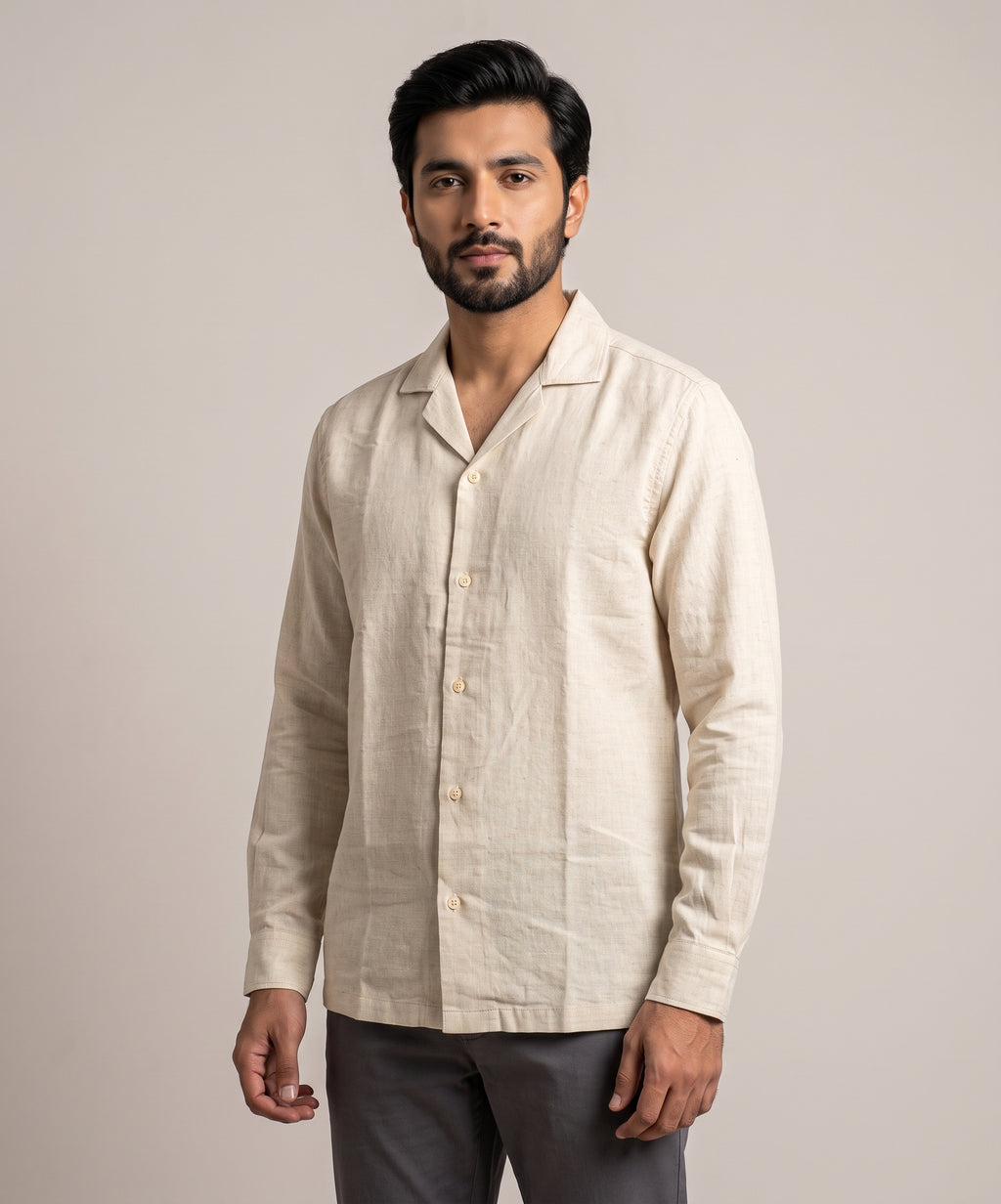 Men's Linen Shirt Full-Sleeves - Texture-Fawn Shc-3101 (ORG-H)