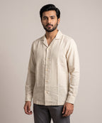 Men's Linen Shirt Full-Sleeves - Texture-Fawn Shc-3101 (ORG-H)