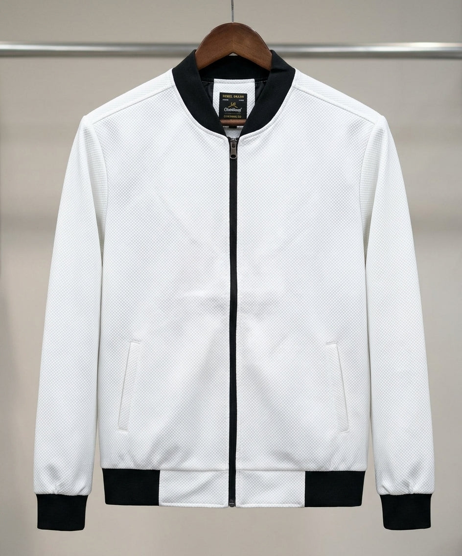 Men's Faux Leather Jacket - Texture-White JK-0440
