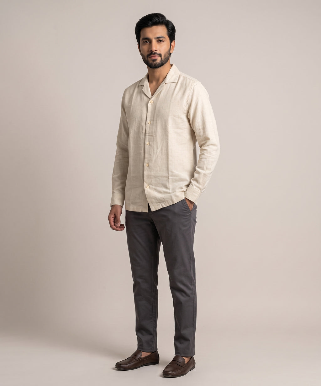 Men's Linen Shirt Full-Sleeves - Texture-Fawn Shc-3101 (ORG-H)
