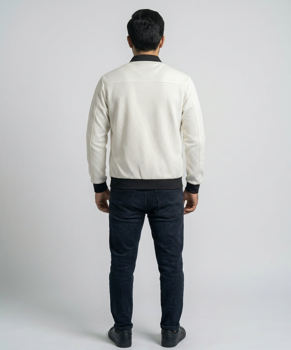 Men's Faux Leather Jacket - Texture-White JK-0440