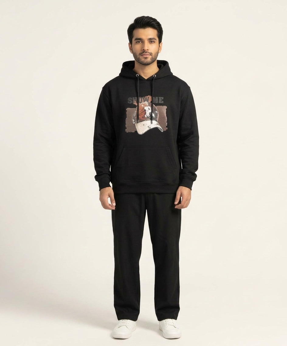 HR Clothing Men's Printed Hoodie - Black - Tsh-5996