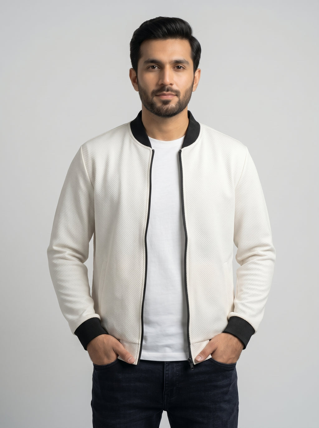 Men's Faux Leather Jacket - Texture-White JK-0440