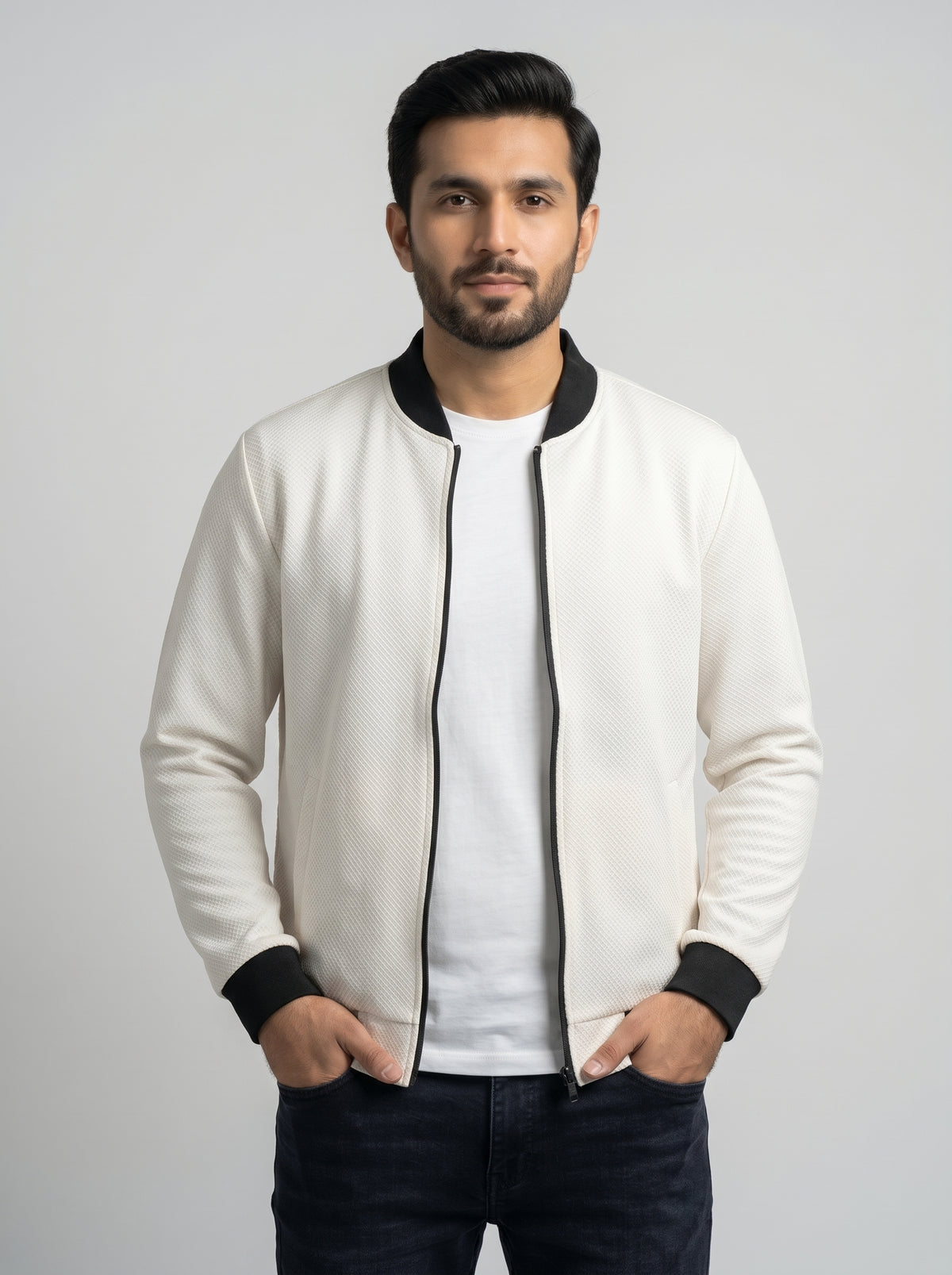 Men's Faux Leather Jacket - Texture-White JK-0440