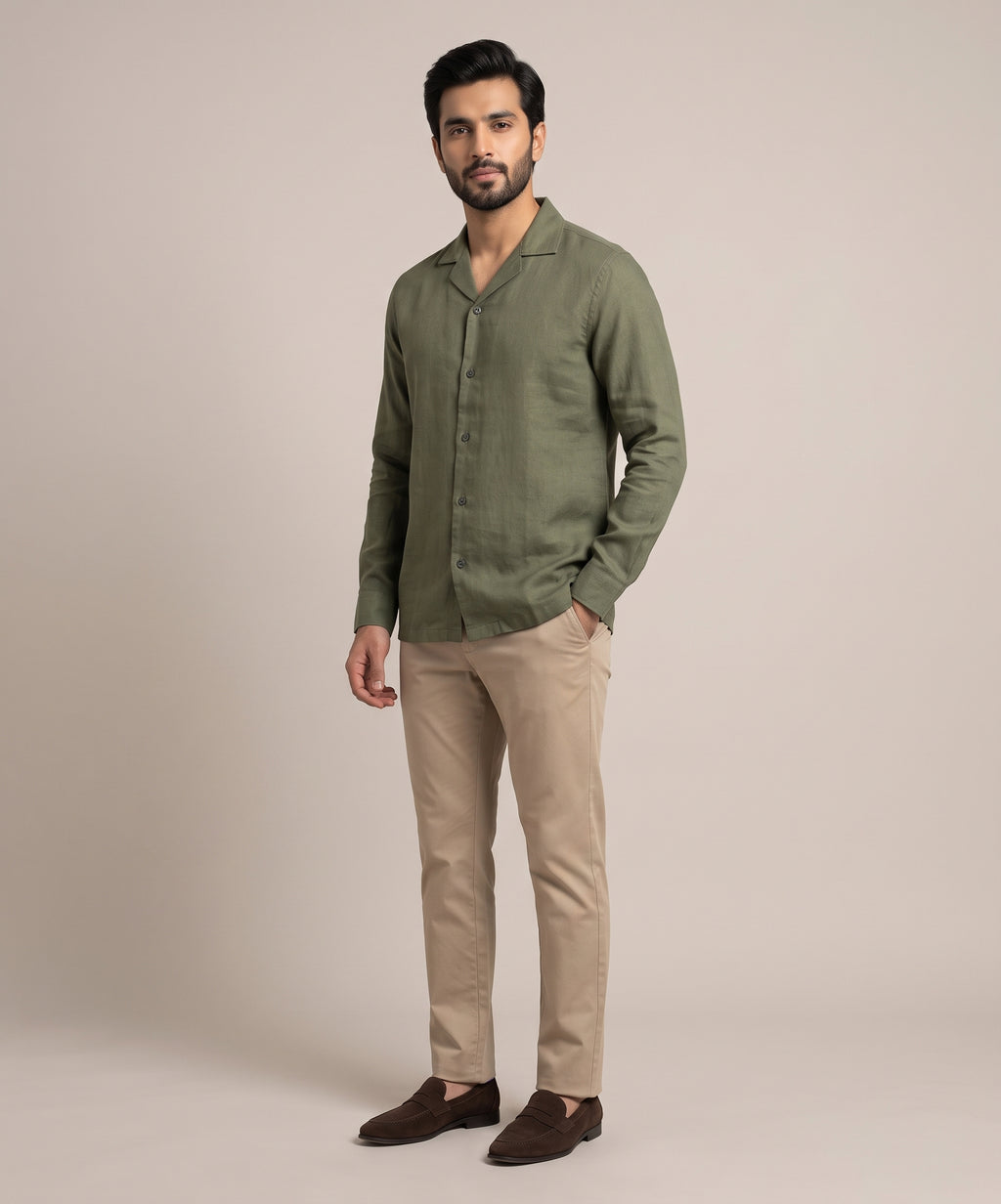 Men's Linen Shirt Full-Sleeves - Green Shc-3101 (ORG-H)