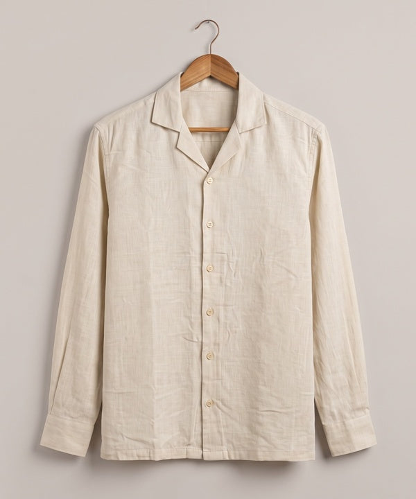 Men's Linen Shirt Full-Sleeves - Texture-Fawn Shc-3101 (ORG-H)