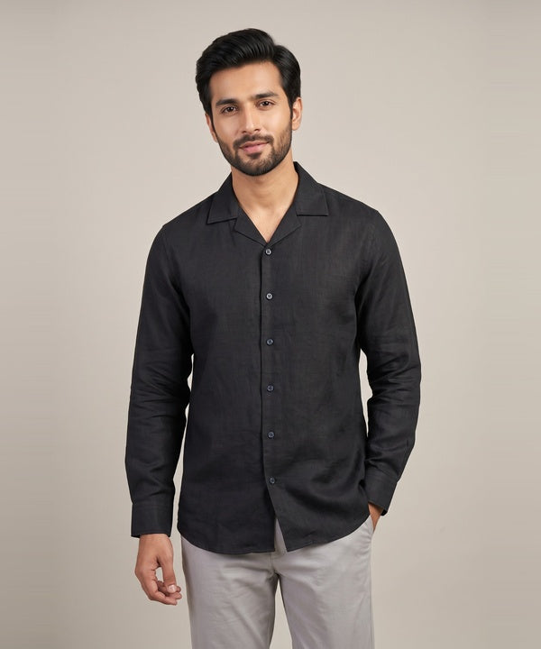 Men's Linen Shirt Full-Sleeves - Black Shc-3101 (ORG-H)