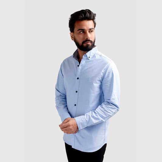 HR Clothing Men's Casual Textured Shirt - Sky Blue