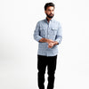 HR Clothing Men's Casual Checkered Shirt - Light Blue