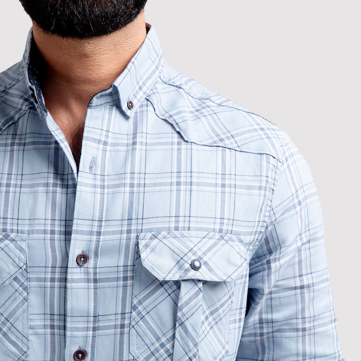 Men's Casual Checkered Shirt - Light Blue Shc-1980 (ORG)