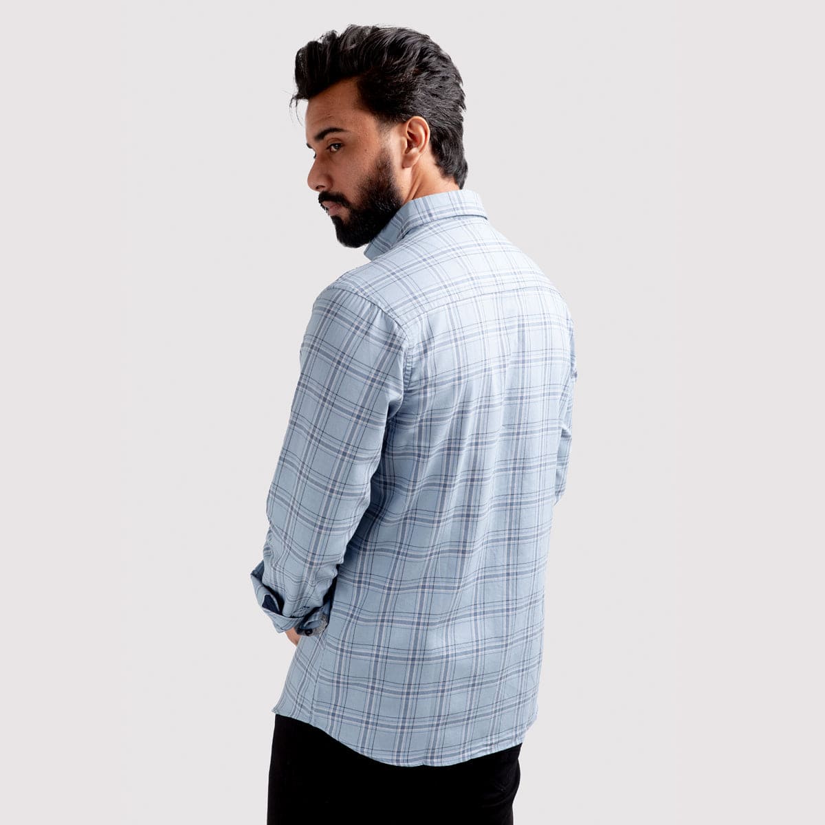 Men's Casual Checkered Shirt - Light Blue Shc-1980 (ORG)