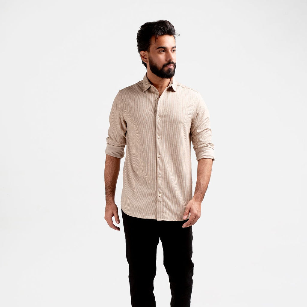 Men's Casual Textured Shirt - Beige Shc-1973 Strech Fabric (ORG)