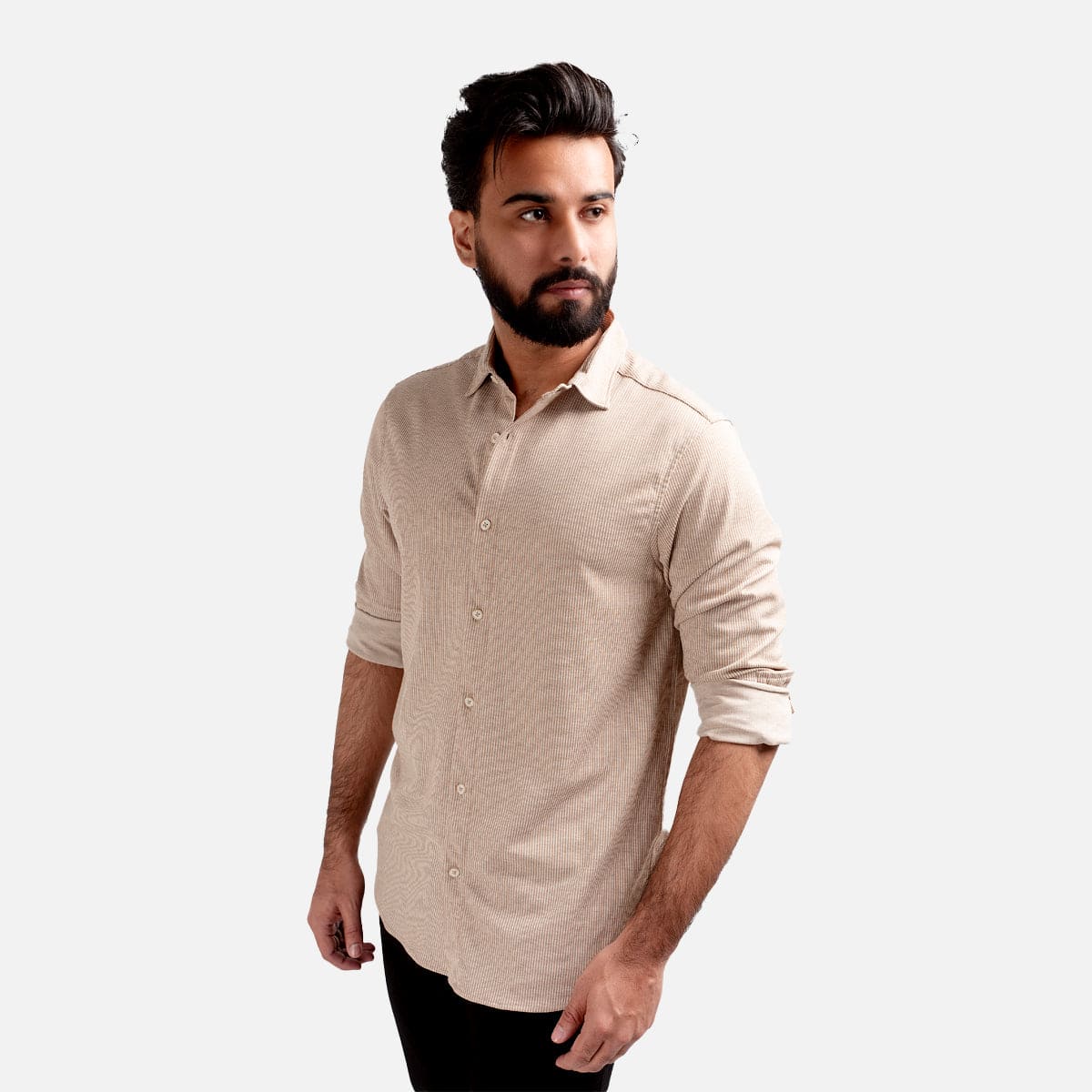 Men's Casual Textured Shirt - Beige Shc-1973 Strech Fabric (ORG)