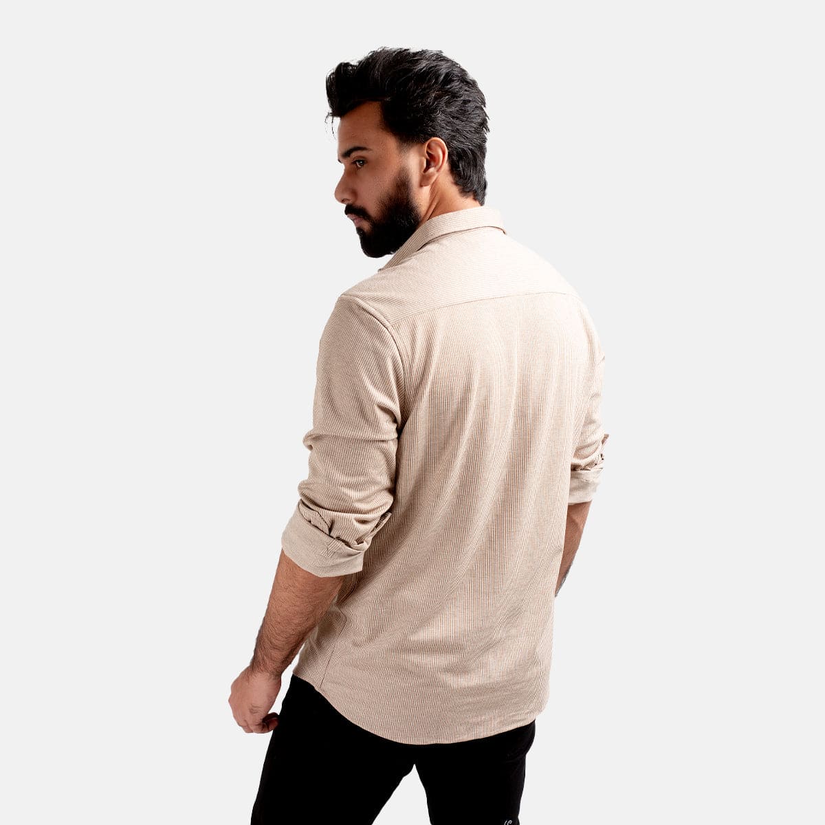 Men's Casual Textured Shirt - Beige Shc-1973 Strech Fabric (ORG)