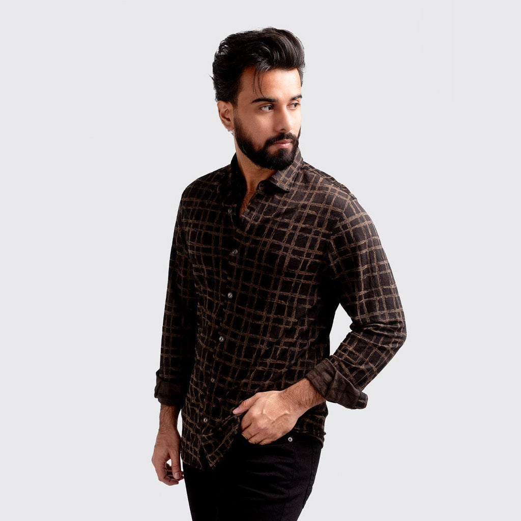 Men's Casual  - Brown Printed Shc-1973 Strech Fabric(ORG)