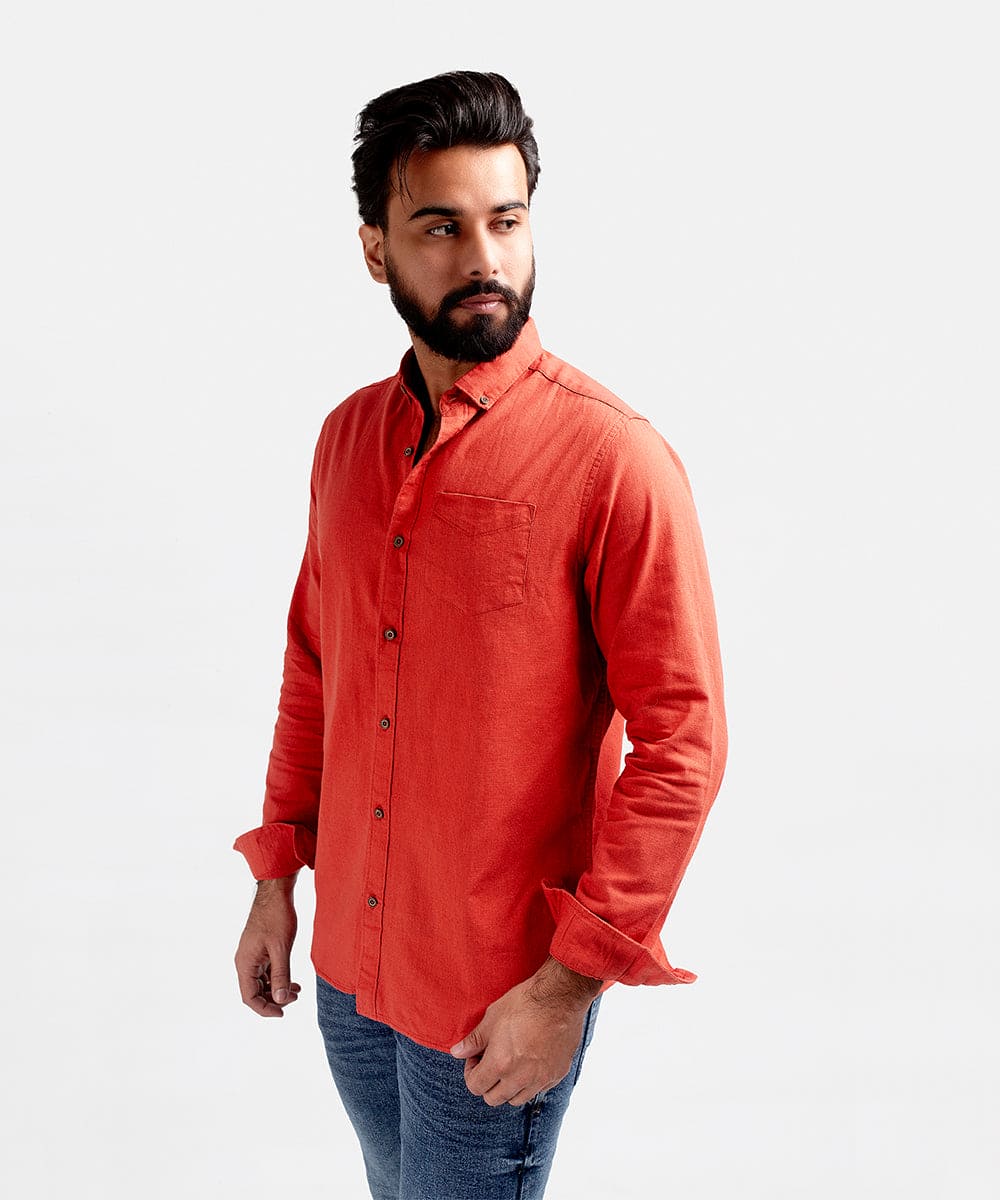 Men's Casual Textured Shirt - Rust Shc-1830 Strech Fabric(ORG)