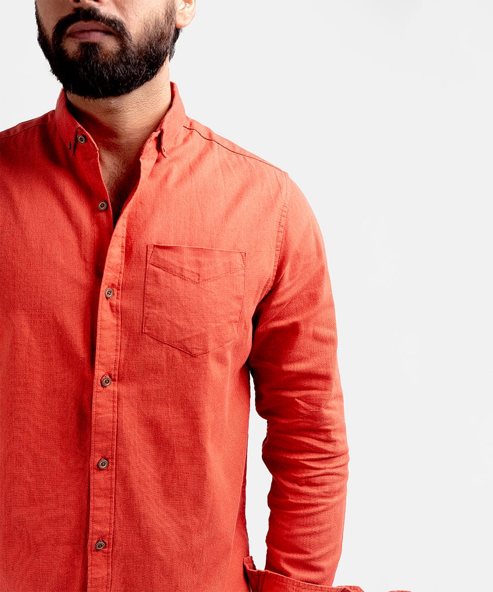 Men's Casual Textured Shirt - Rust Shc-1830 Strech Fabric(ORG)