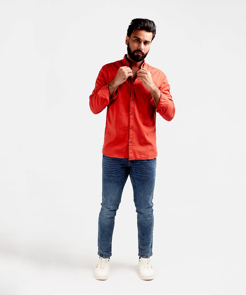 Men's Casual Textured Shirt - Rust Shc-1830 Strech Fabric(ORG)
