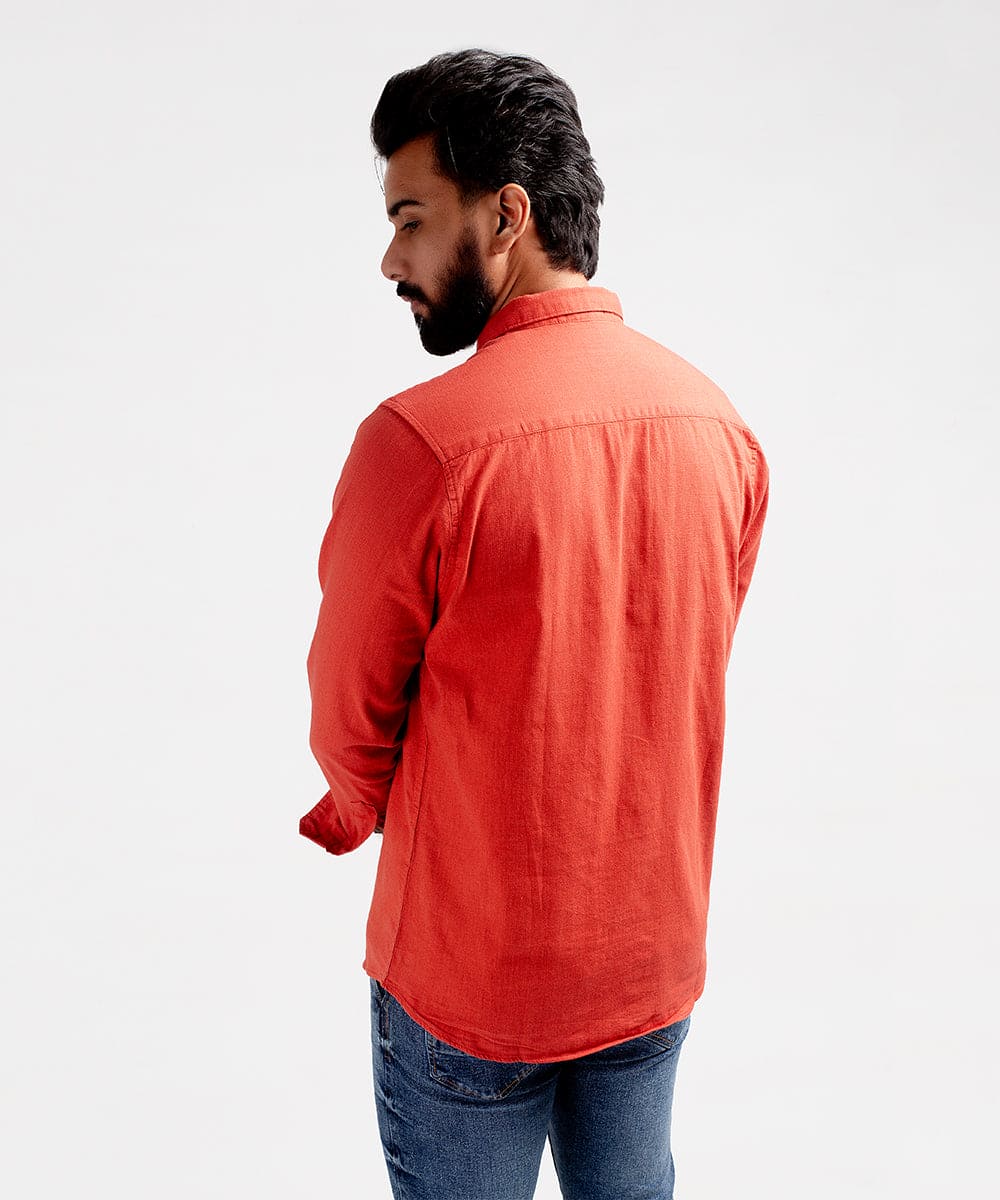 Men's Casual Textured Shirt - Rust Shc-1830 Strech Fabric(ORG)