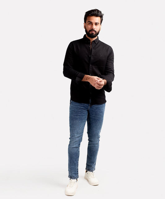 HR Clothing Men's Casual Textured Shirt - Black