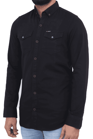 Men's Casual Shirt SHC-1725 Black Double Pocket