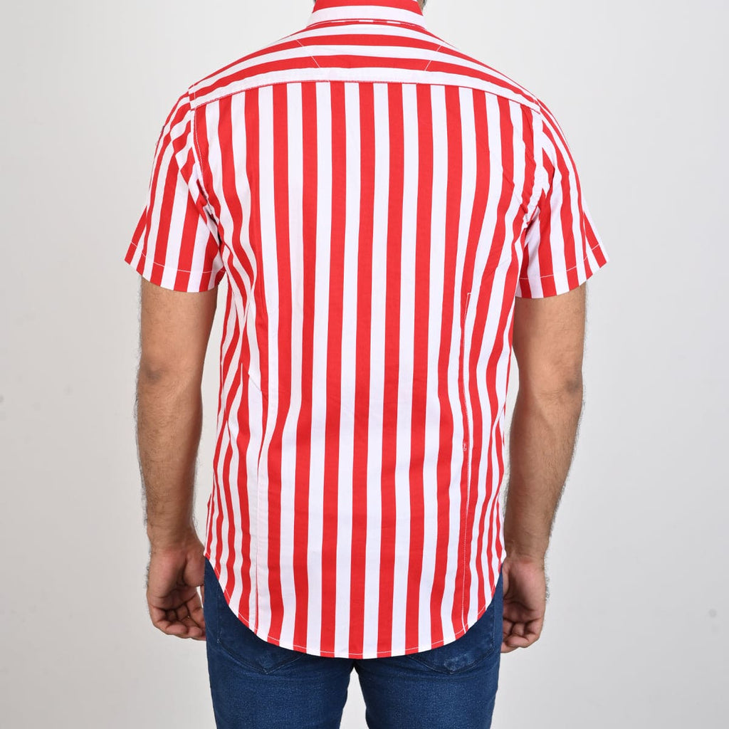 Men's Casual Stripe Red Half Sleves Shc-1847 (ORG)