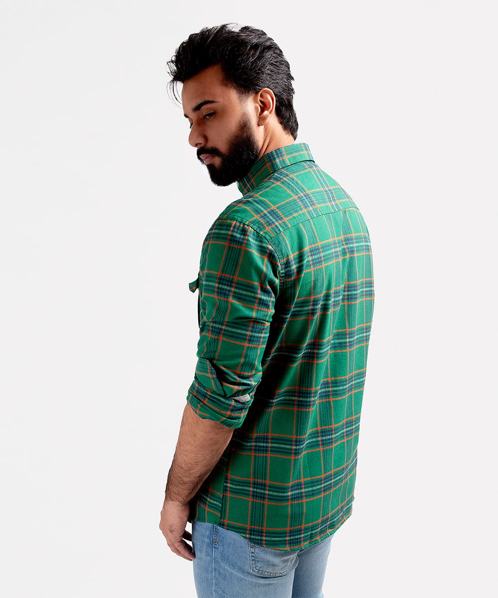 Men's Casual Checkered Shirt - Green Shc-1981 (ORG)