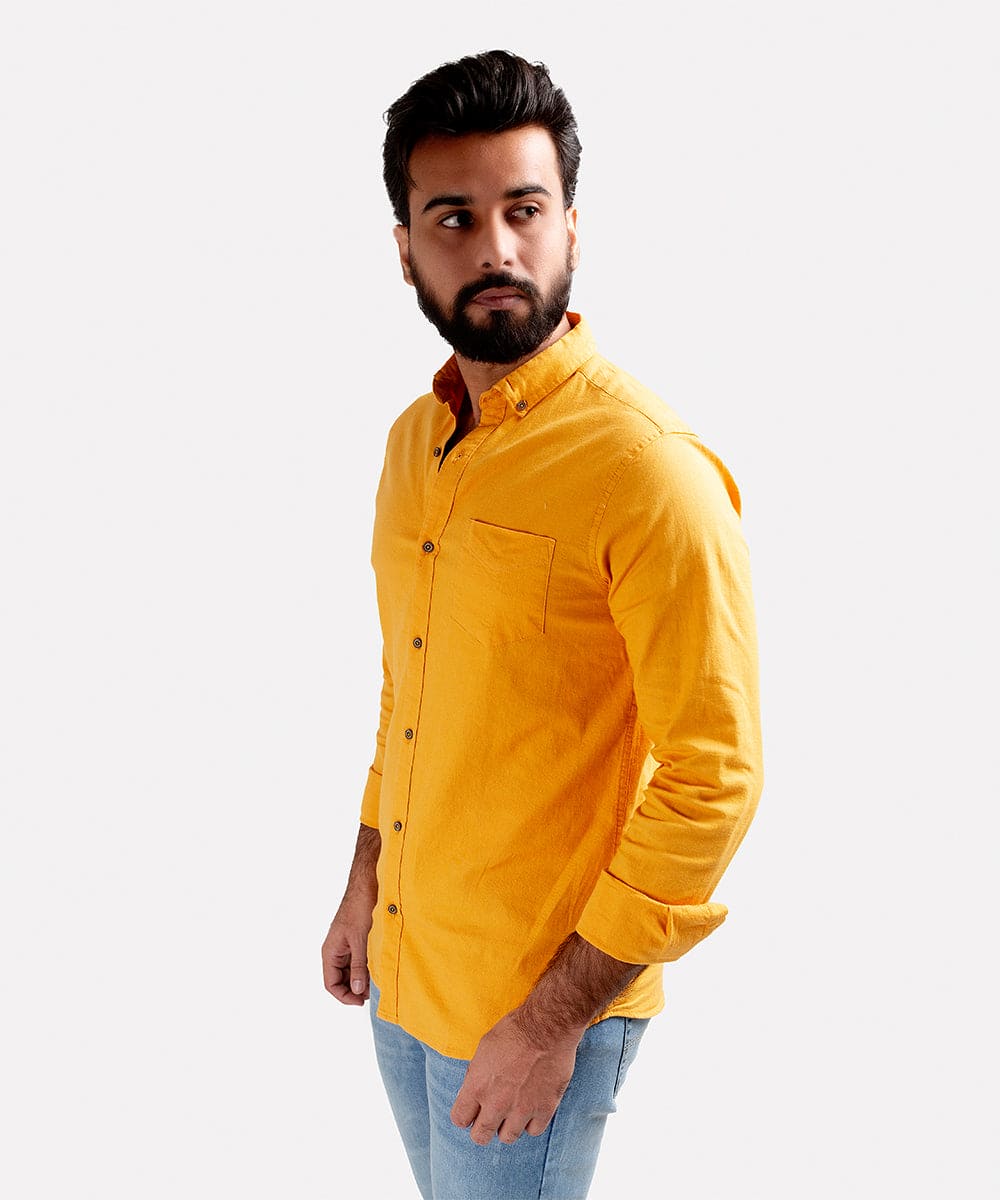 Men's Casual Textured Shirt - Yellow Shc-1830 Strech Fabric(ORG)