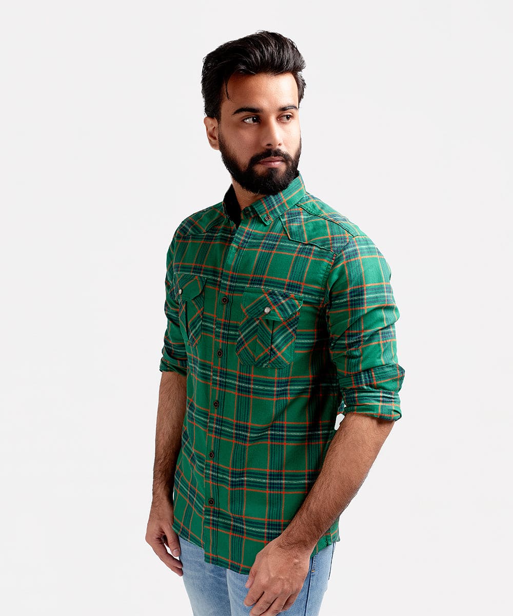 Men's Casual Checkered Shirt - Green Shc-1981 (ORG)