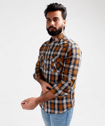 HR Clothing Men's Casual Checkered Shirt - Brown