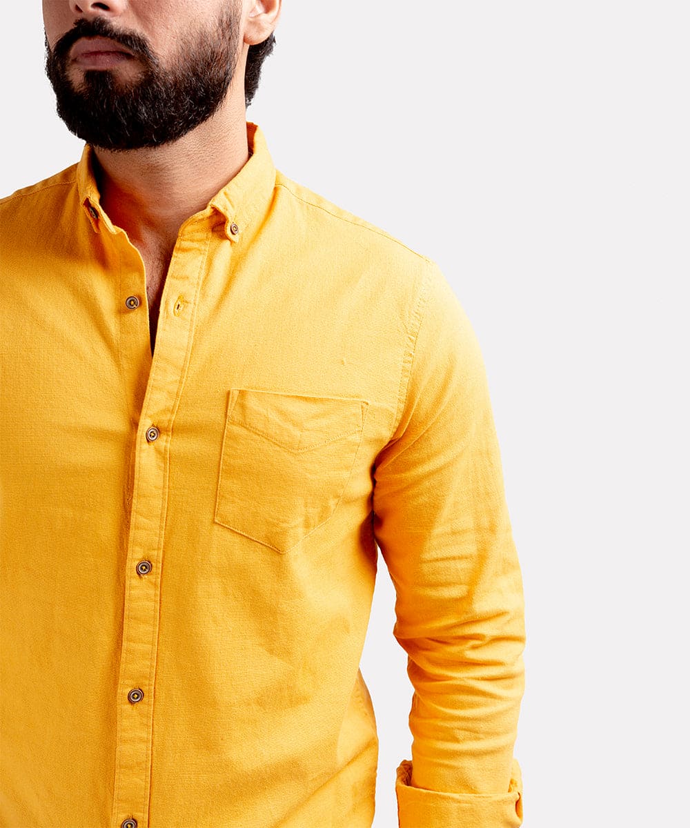 Men's Casual Textured Shirt - Yellow Shc-1830 Strech Fabric(ORG)