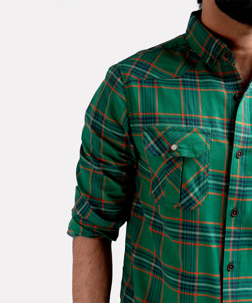 Men's Casual Checkered Shirt - Green Shc-1981 (ORG)