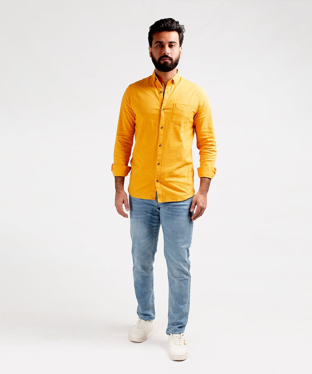 Men's Casual Textured Shirt - Yellow Shc-1830 Strech Fabric(ORG)