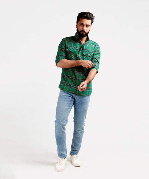 Men's Casual Checkered Shirt - Green Shc-1981 (ORG)