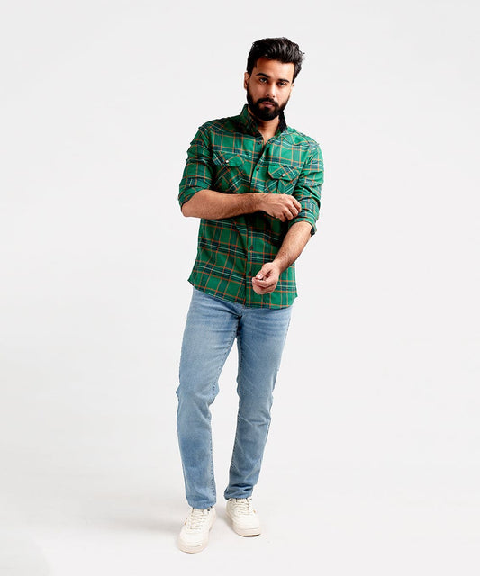 HR Clothing Men's Casual Checkered Shirt - Green