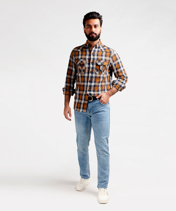 HR Clothing Men's Casual Checkered Shirt - Brown